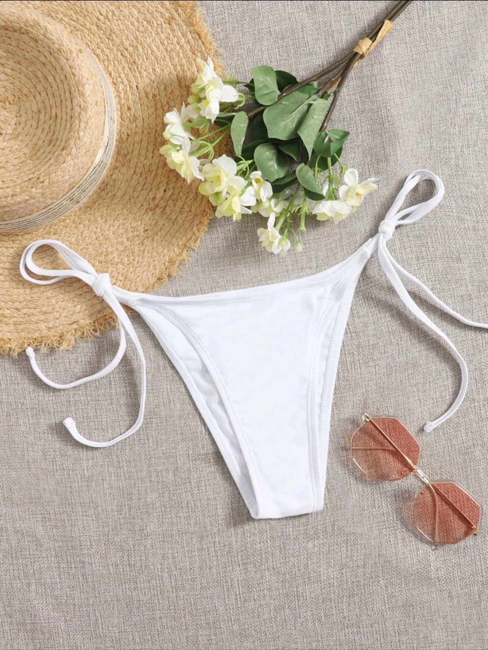 Classic White Tie-Side Bikini Bottom - Women Swim